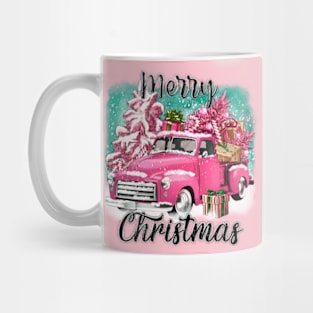 Pink rustic truck, vintage Christmas truck, merry Christmas, pink Christmas Mug